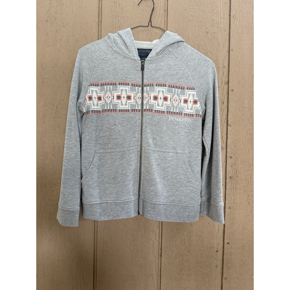 Pendleton Youth Kids Size 9-10 Gray Full Zip Graphic Hoodie Aztec Southwestern